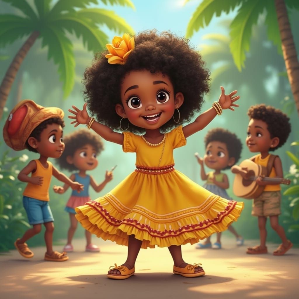 Caribbean Girl Dancing: Stylized Animation Cel Art