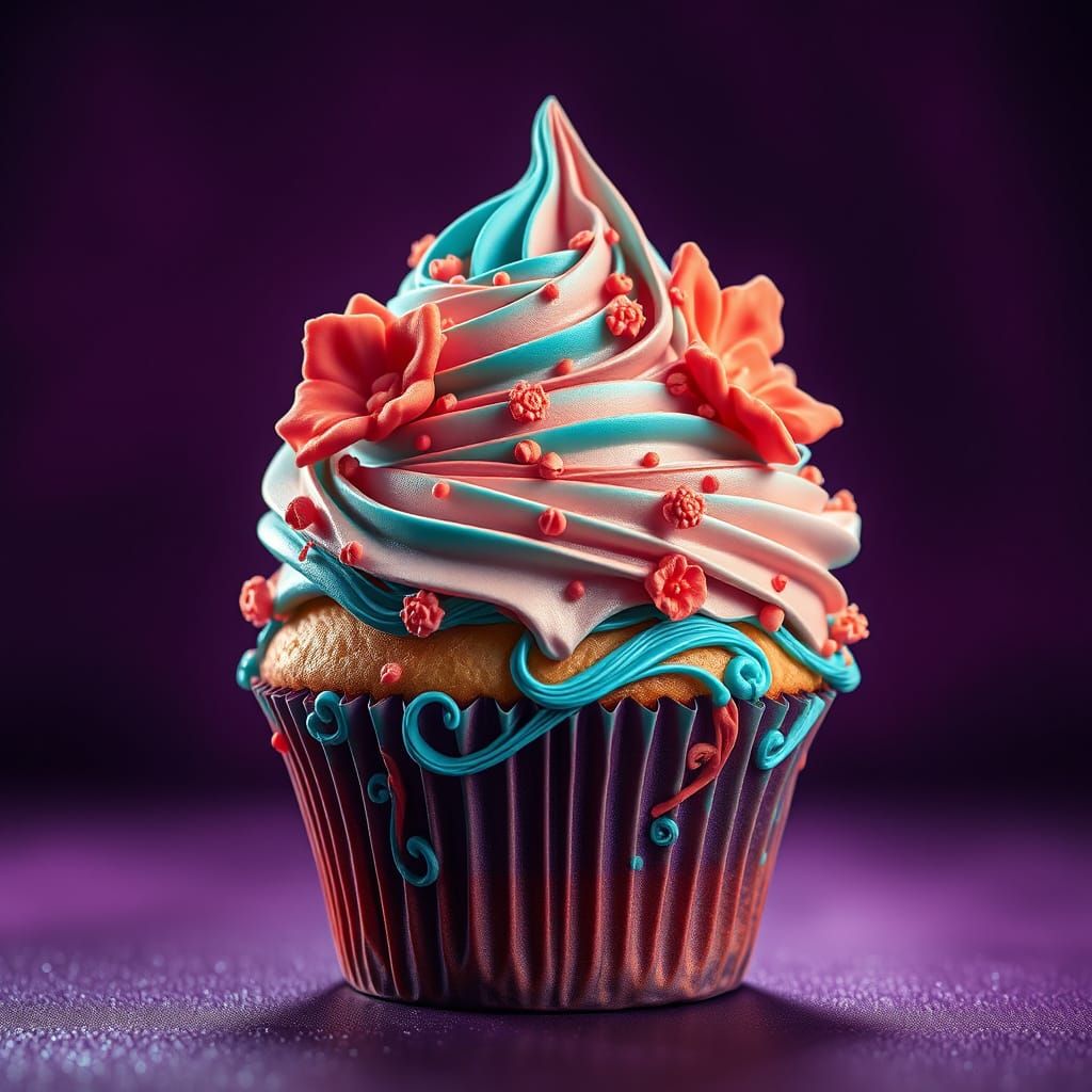 Intricately Decorated Fantasy Cupcake in Rich Purple and Swi...