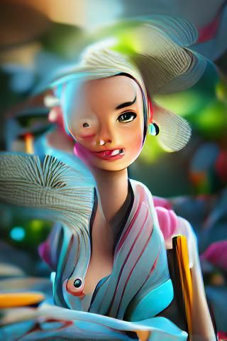 Geisha Illustration in Pixar Claymation Style