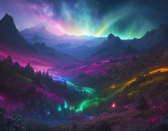 Chibi Rainbow Dragons in Fantasy Landscape