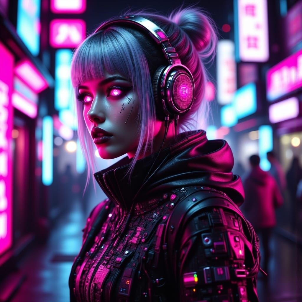 Cyberpunk Goddess in Neon Dystopia