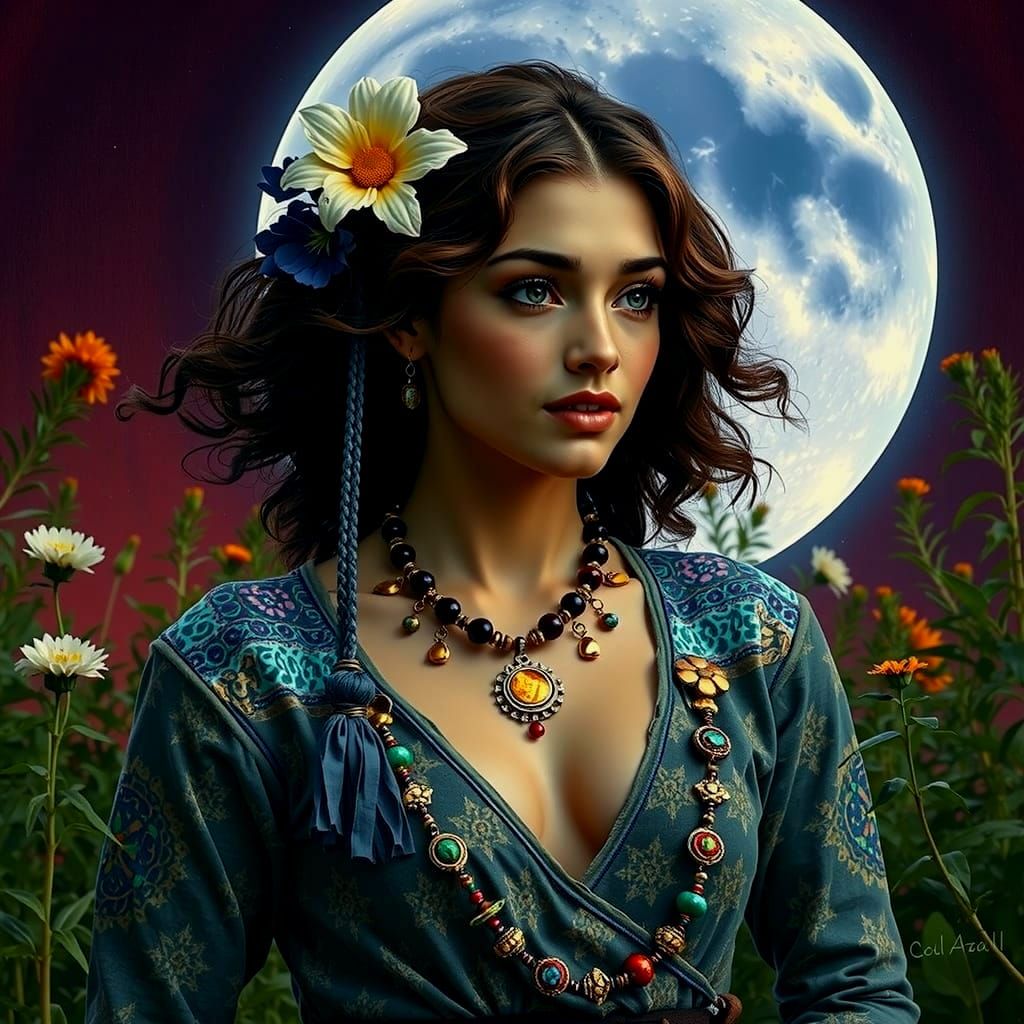 Elegant Woman with Auburn Hair Radiating Energy