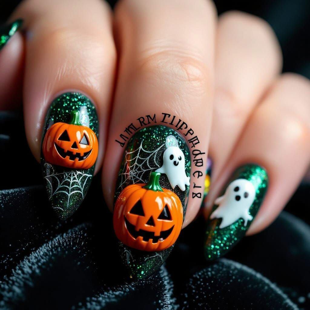 Elegant Halloween Art Nails with Spooky Details