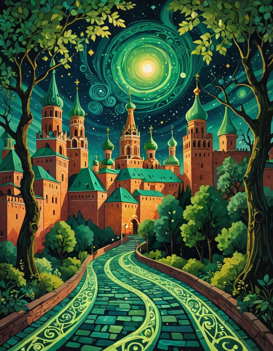 Emerald Pathway to Kremlin: A Visionary Astralscape