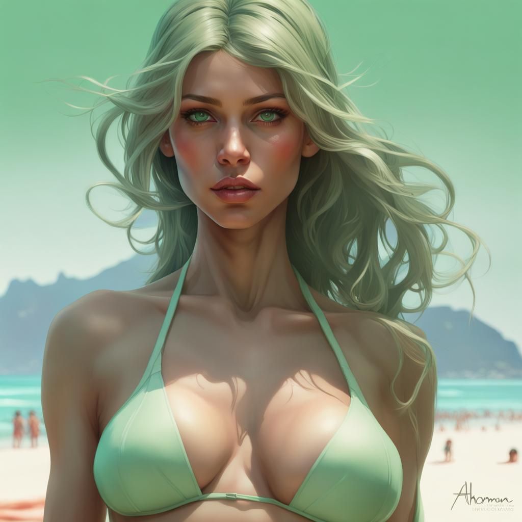 Ipanema Girl Portrait in Hyperdetailed Splash Art Style