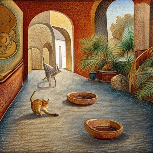 Roman cat mosaic