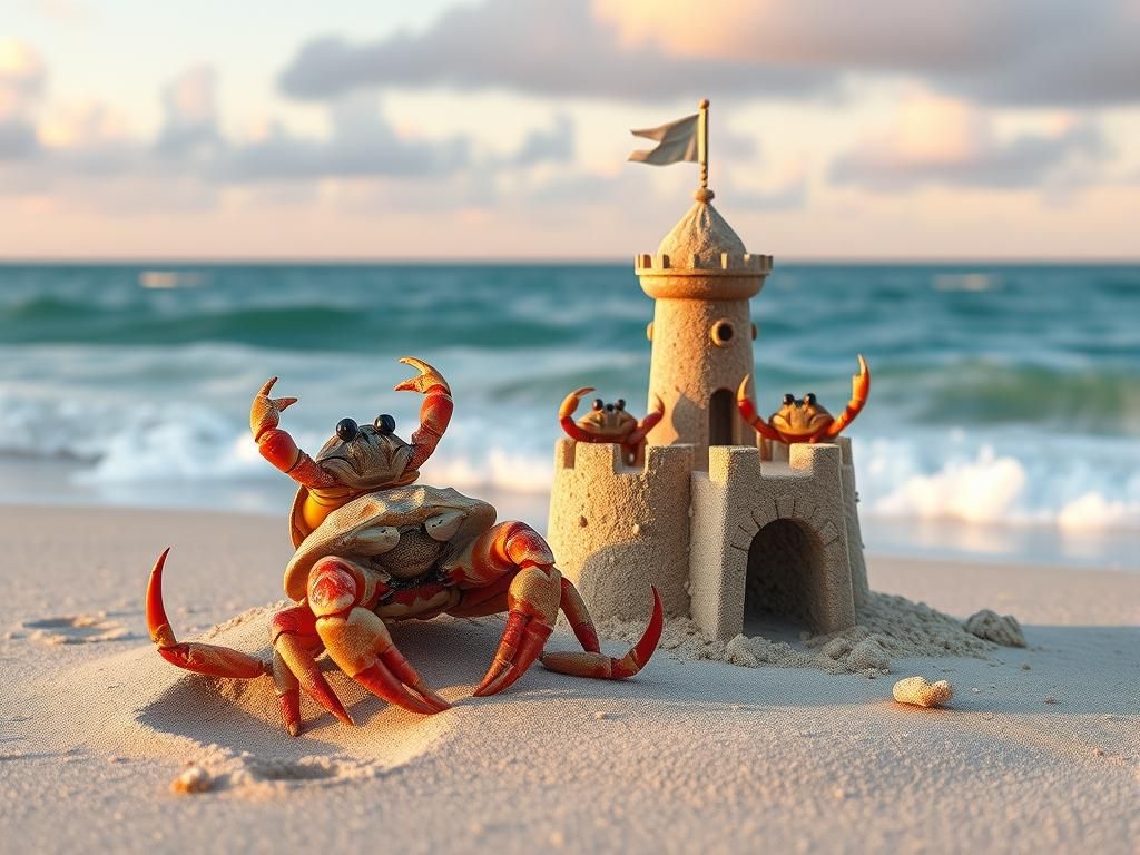 Hermit Crabs Cheer Collapsing Sandcastle