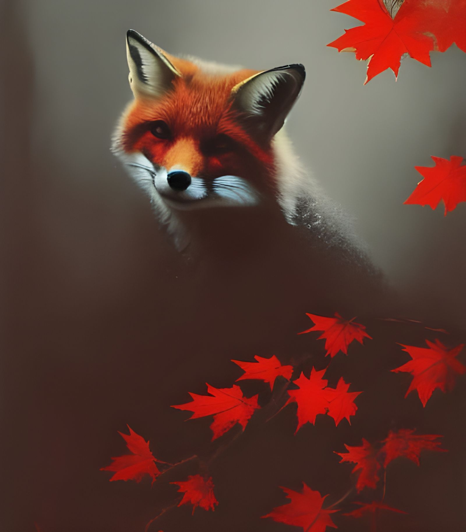 Red Fox Portrait in Art Deco Style