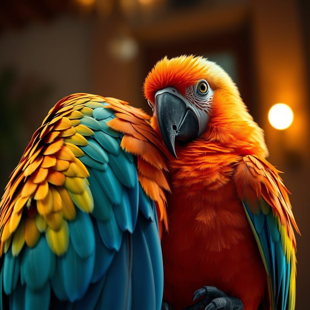 Vibrant Parrot Portrait in Whimsical Style