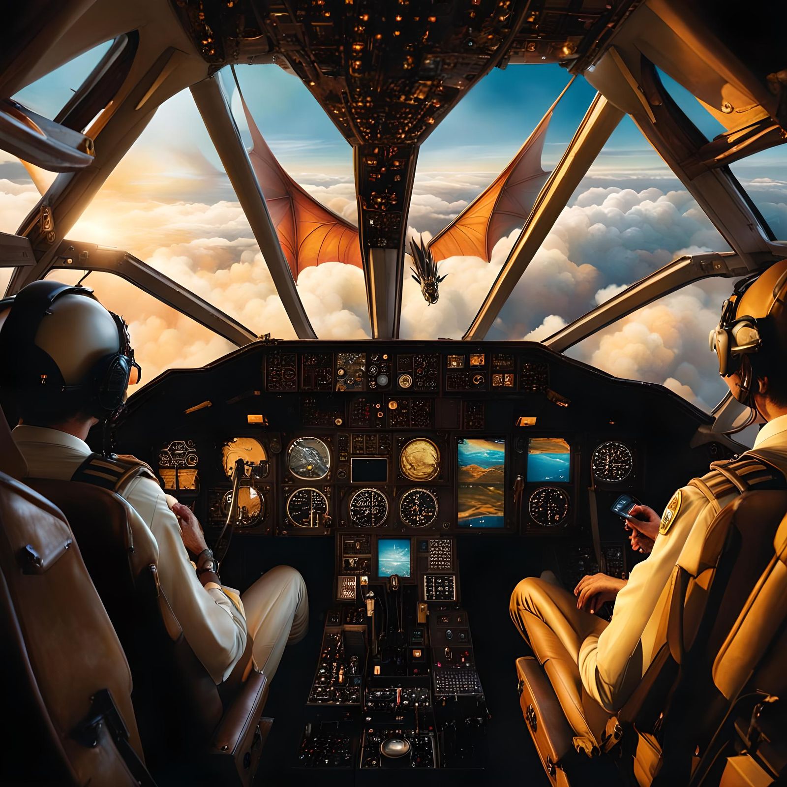 Dragon Encounter in the Cockpit, Detailed Matte Painting