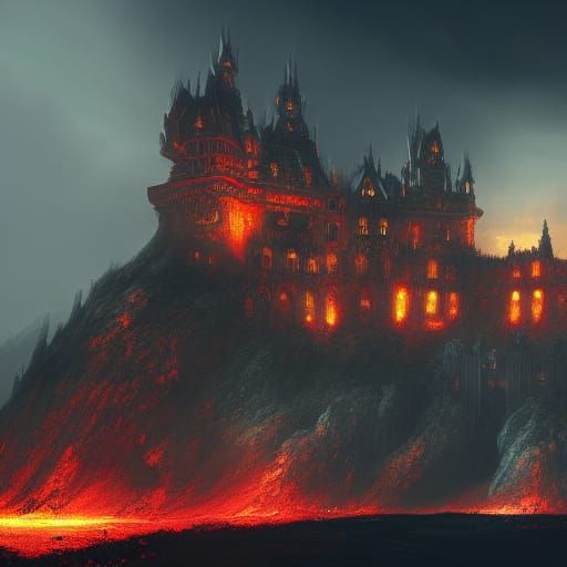 Knight Observes Burning Castle in the Rain