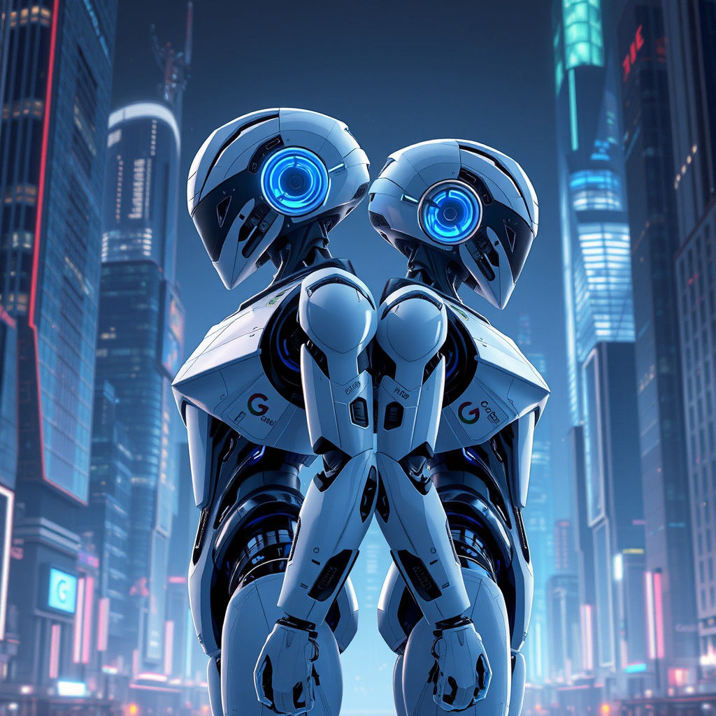 Google and Siri as Anime Robots in Futuristic City