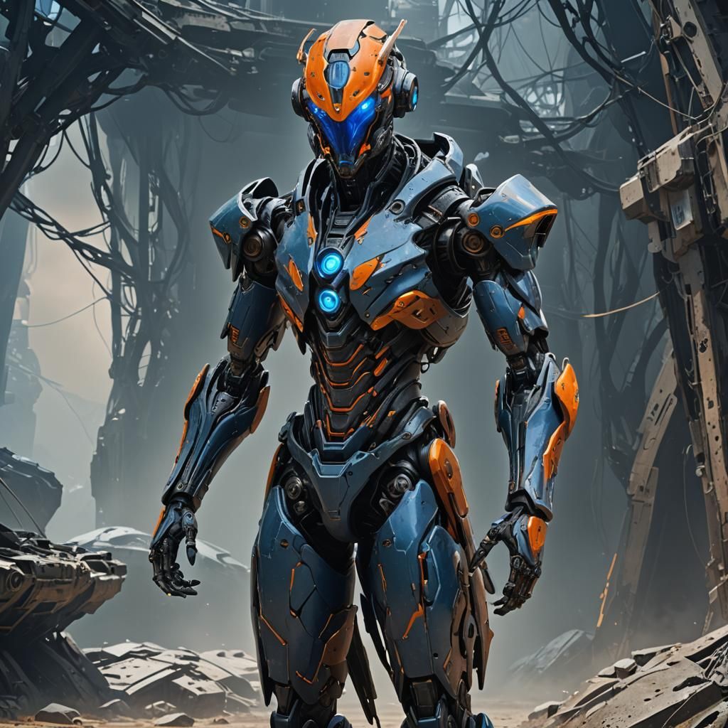 Futuristic Sci-Fi Robot on Post-Apocalyptic Planet