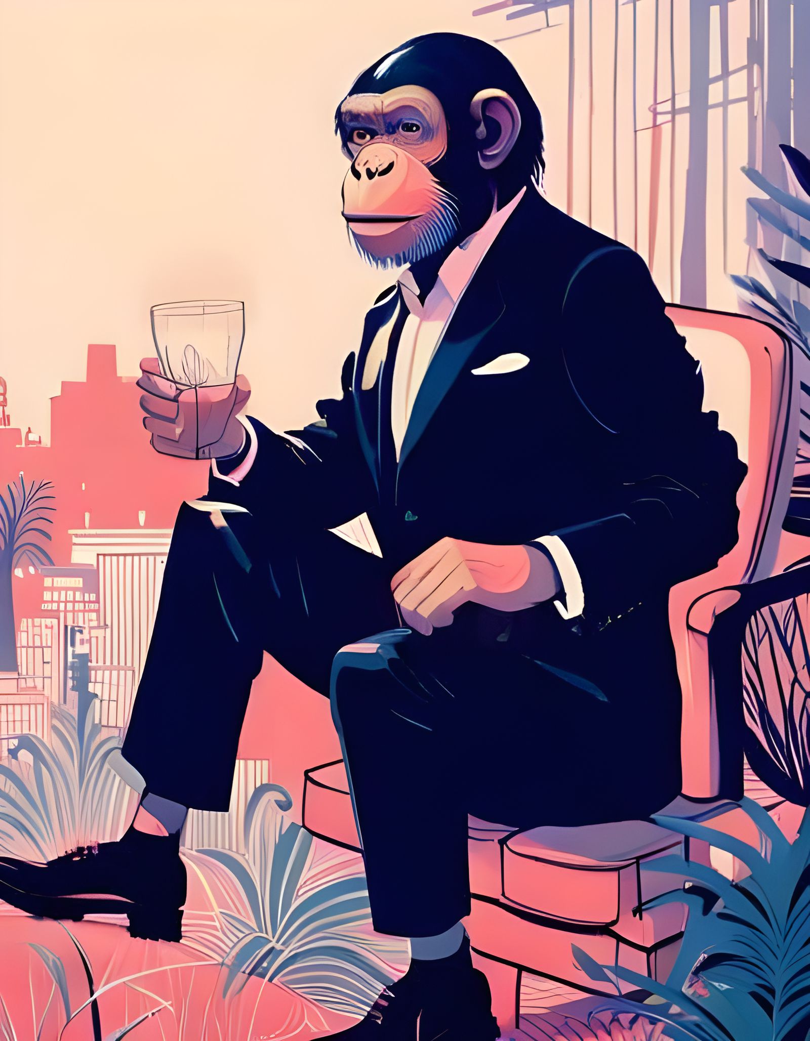 Humanoid Chimpanzee in Suit: Composite Digital Art