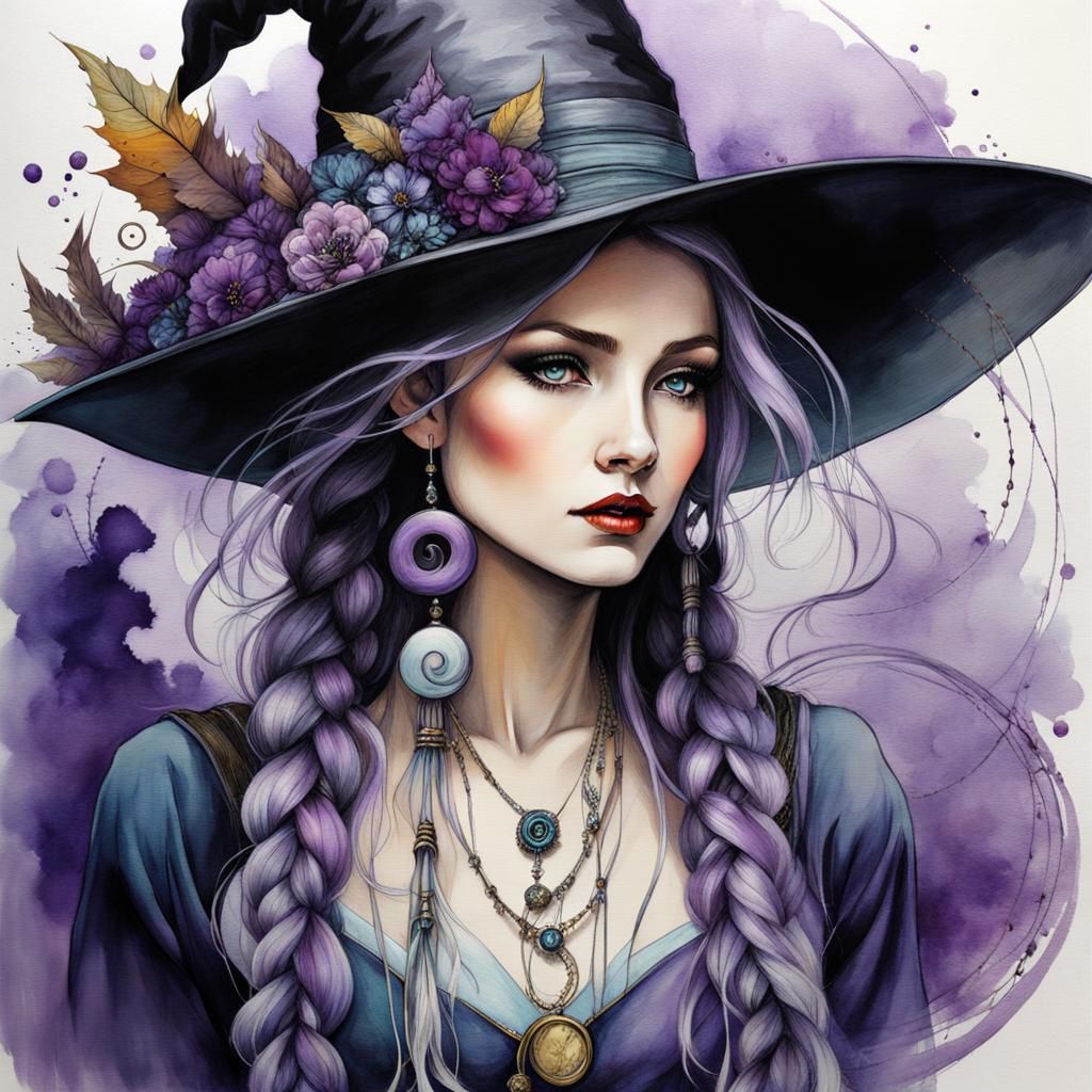 Ethereal Witch Casting Spell in Storybook Style