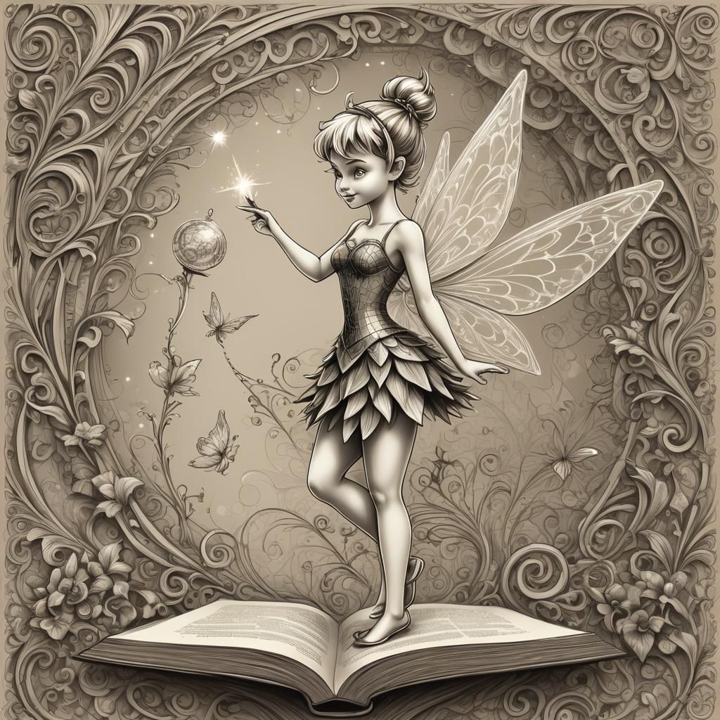 Tinkerbell on Magic Book: Pencil Drawing