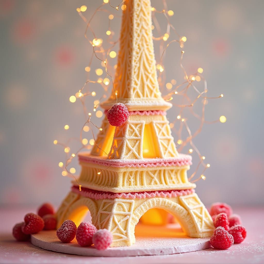 Eiffel Tower Cake Illustration in Storybook Style