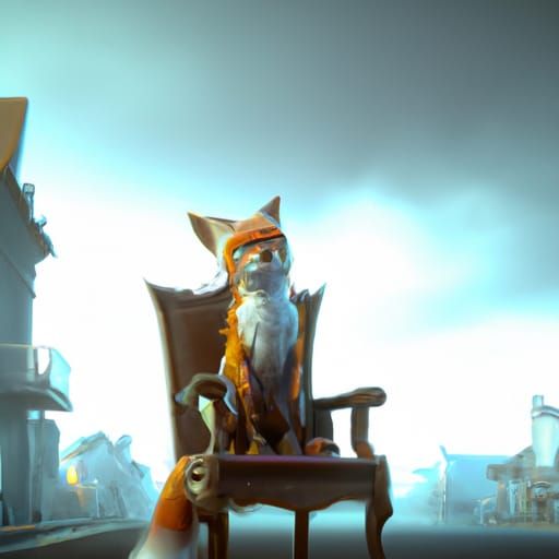 Fox Sitting in Chair: Detailed Fantasy Concept Art