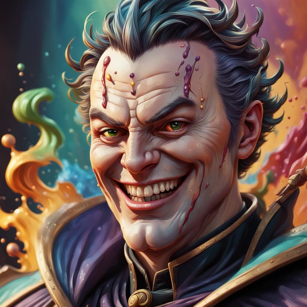 Happy Villain in Detailed Splash Art Style
