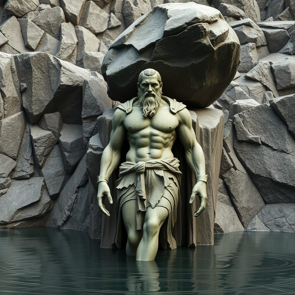 Tantalus in Brutalist, Cubist Stone Form