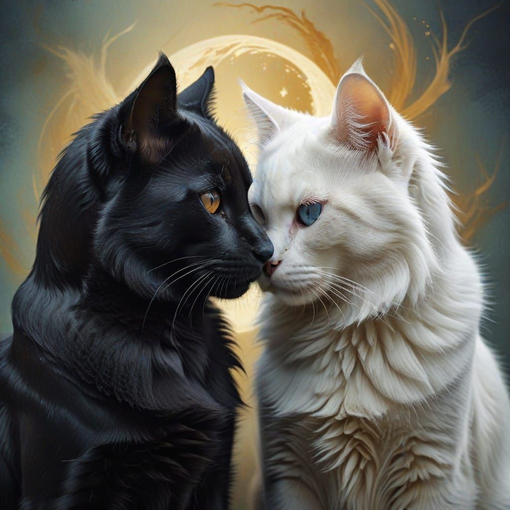 Surreal Yin-Yang Canine Feline Harmony