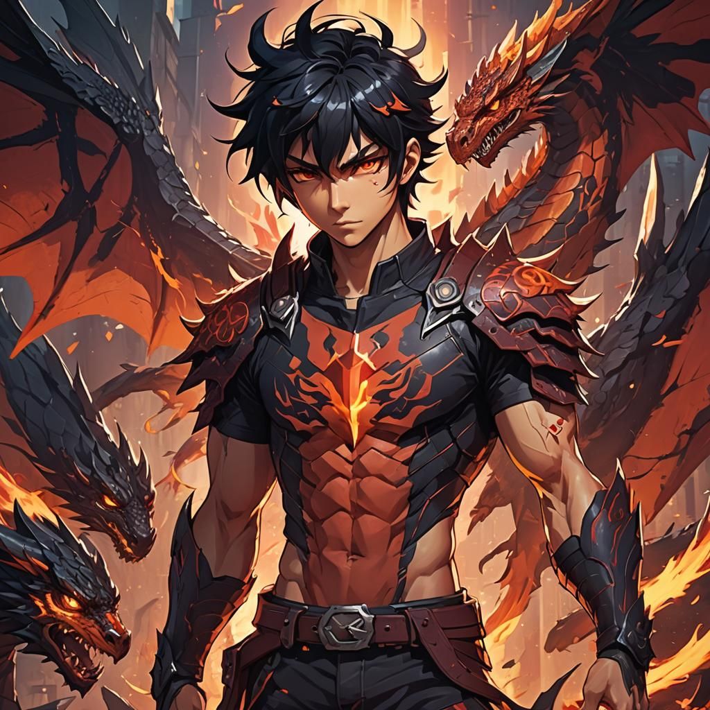 Anime Dragon Boy with Glowing Wings Concept Art