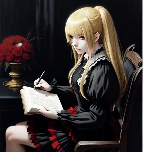 Anime Girl Writing in Notebook in Horror Style