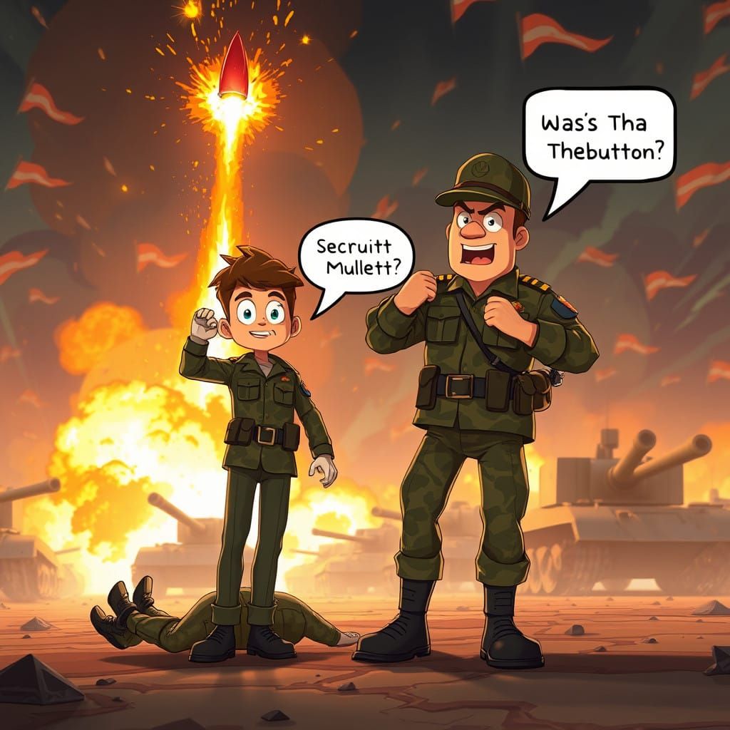 Military Training Chaos in Vibrant Green and Orange