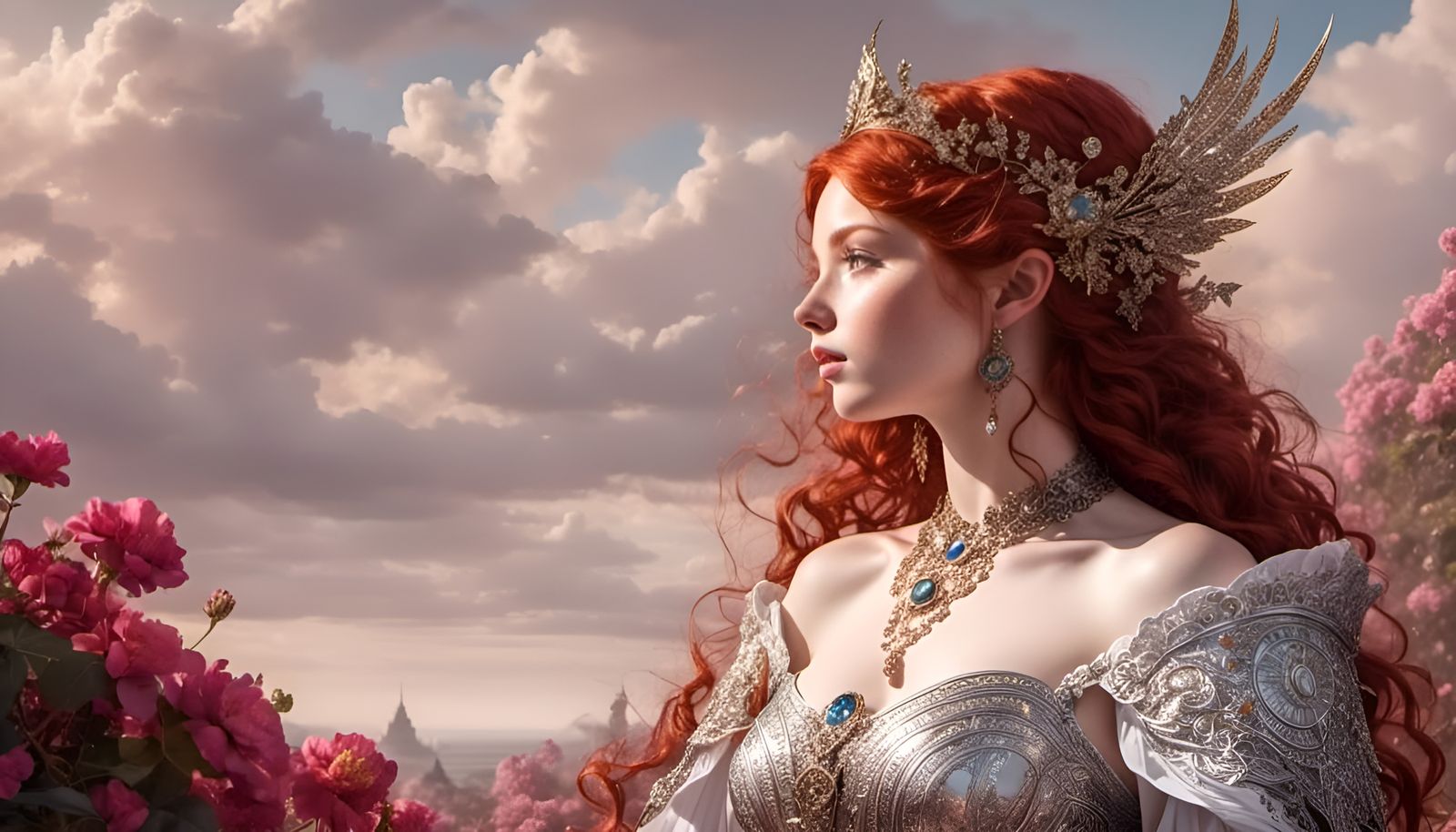 Red-Haired Goddess Portrait in Rococo Style