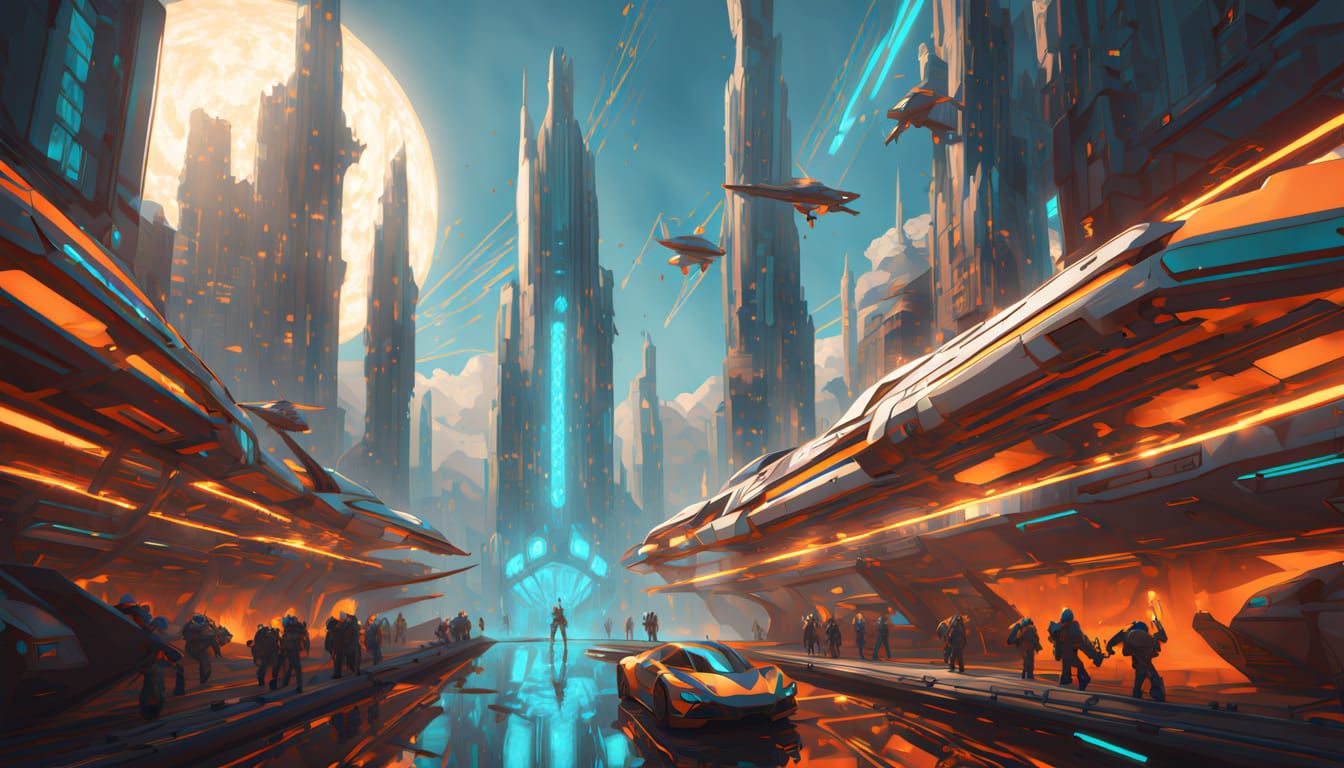 Hyper Realistic Science Fiction Squadron in Futuristic City