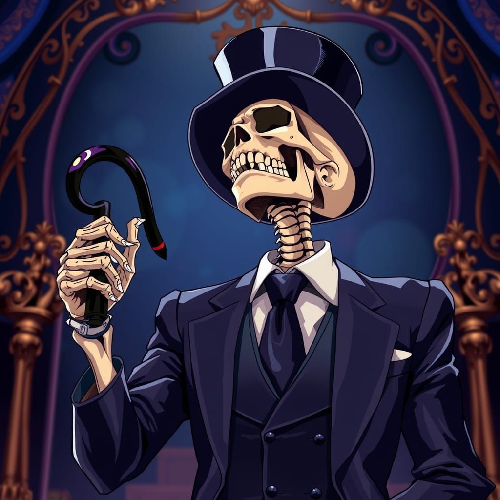 Laughing Skeleton in Suit: Anime Style Digital Art