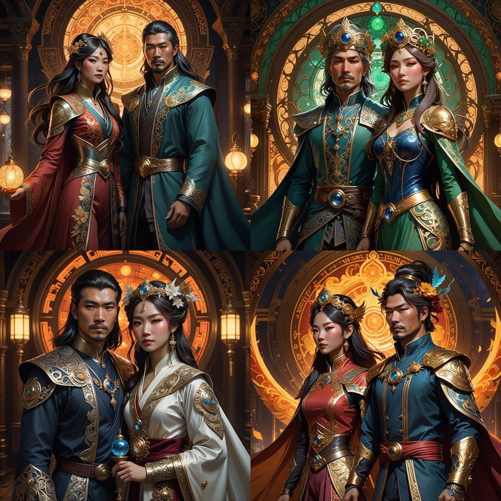 Ethereal Asian Wizards in Dynamic Portraits