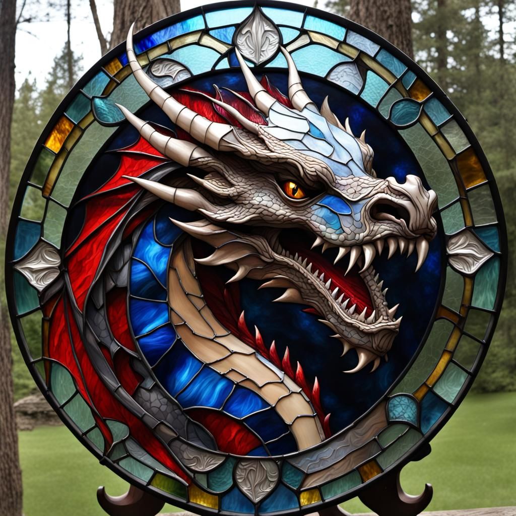 Stained Glass Dragon Shield: Epic Fantasy Art