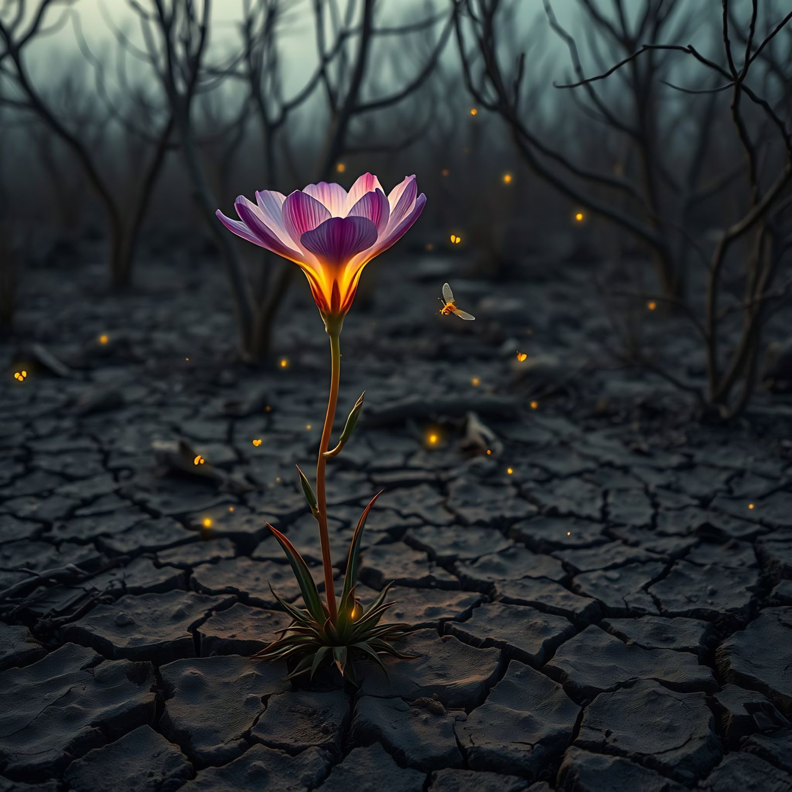 Vibrant Hope Blooms in a Barren Deserted Garden