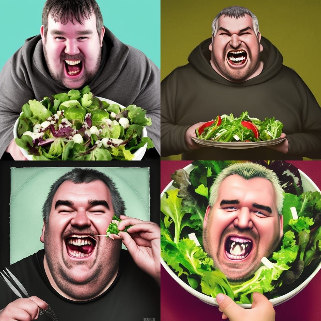 Hyperrealistic Hodor Laughing Eating Salad
