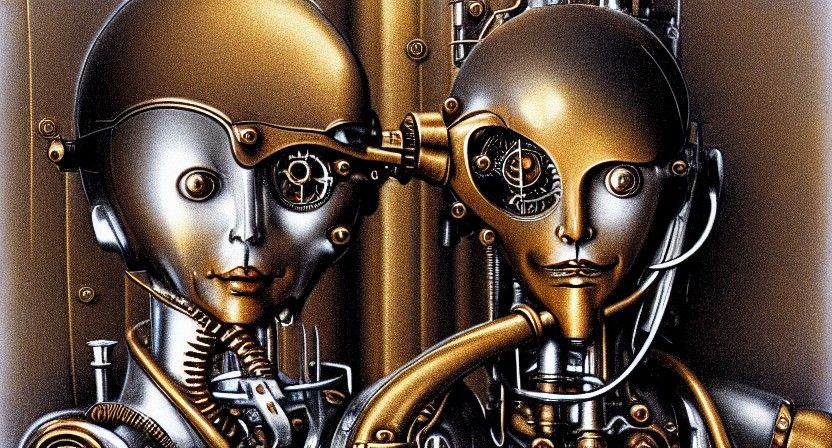 Steampunk Clockwork Librarian Automaton in Library Setting