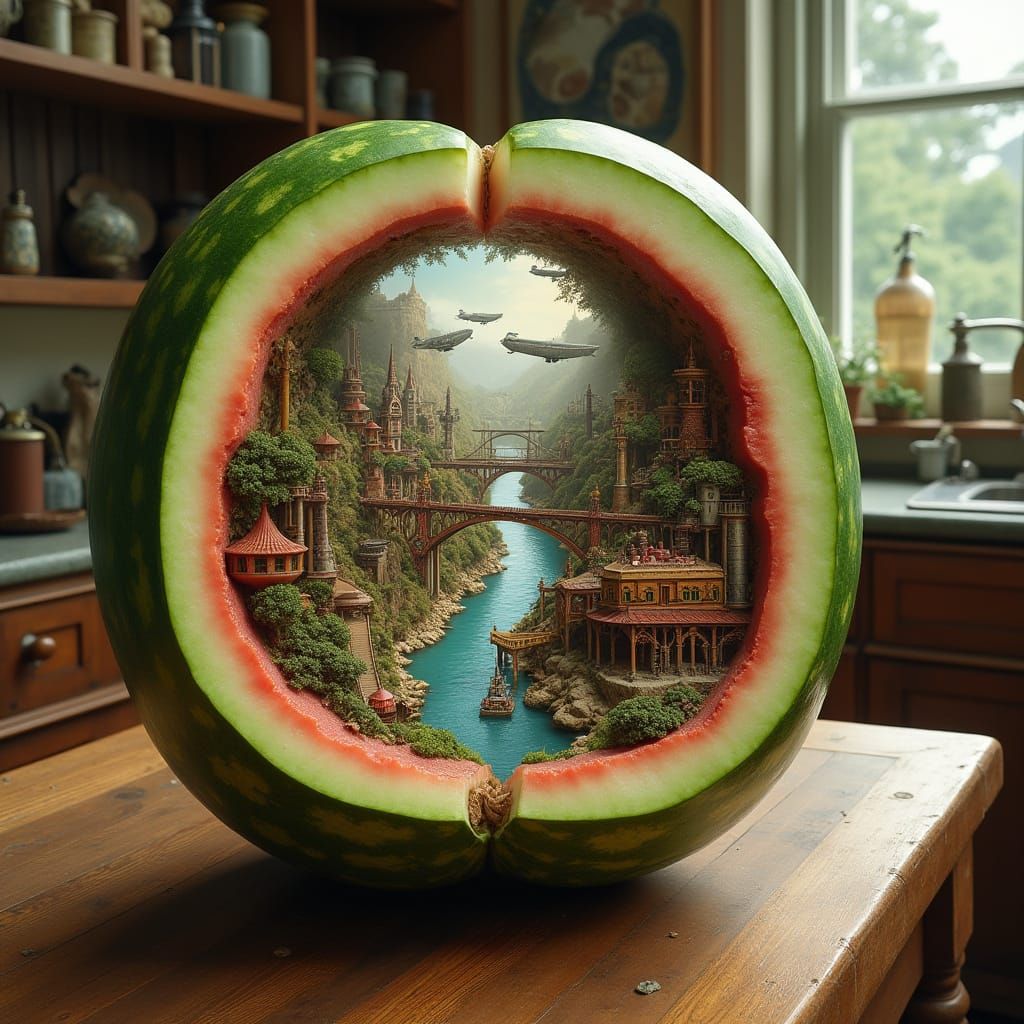 Steampunk City Revealed Inside Watermelon