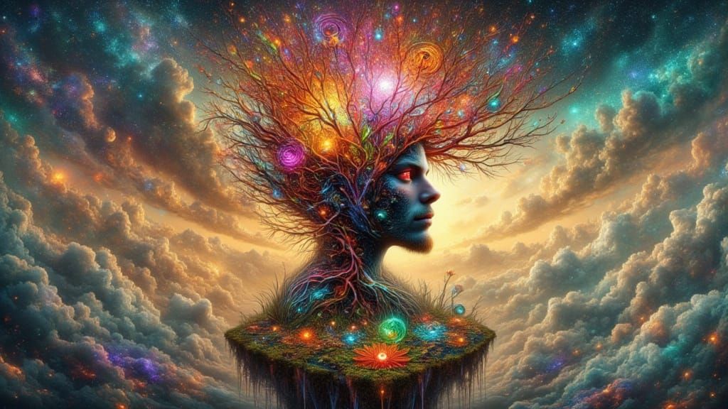 Floating Island Storm with Symmetrical Vaporous Figure