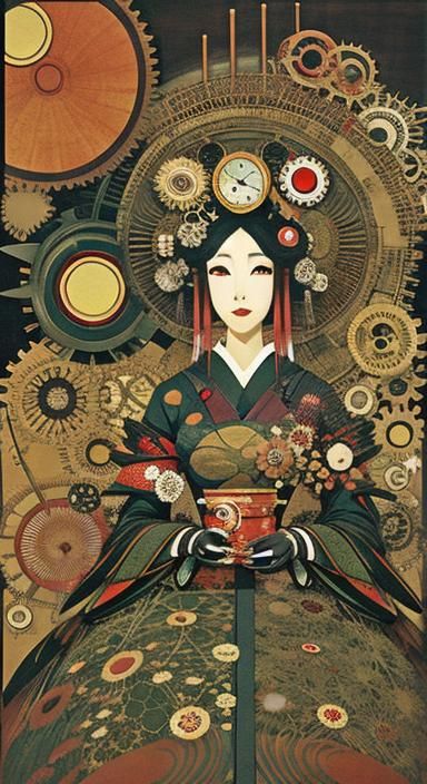 Steampunk Geisha Anteater with Fantastical Flora