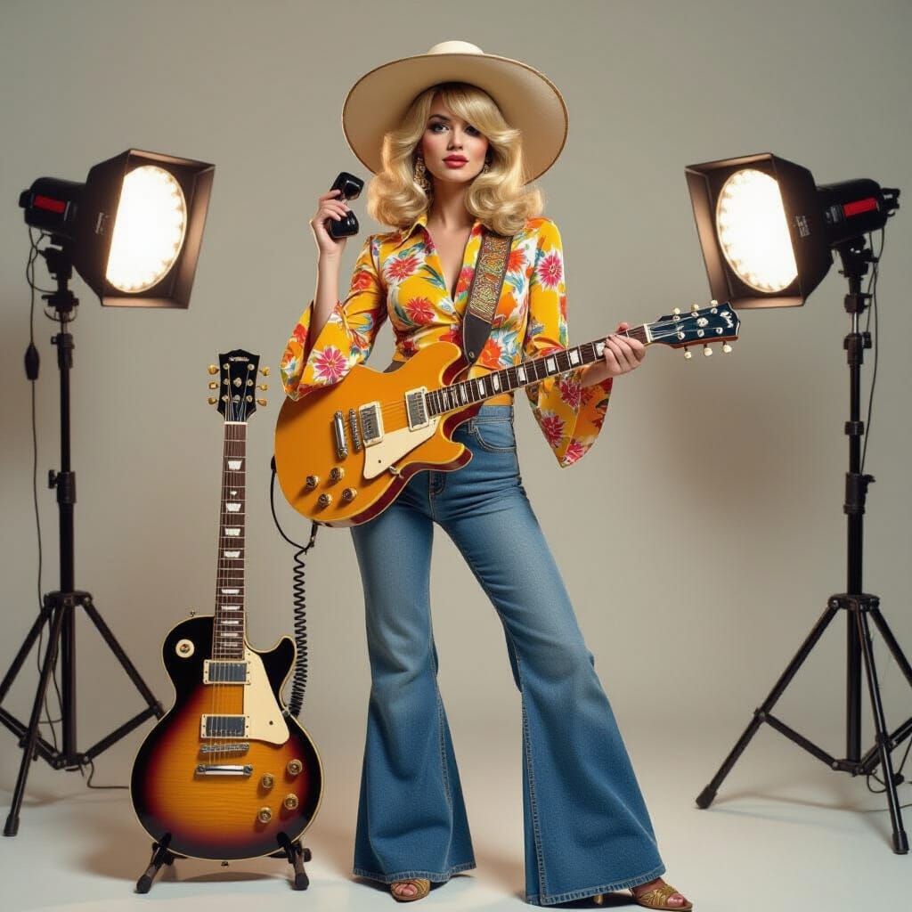 1970s Fashion Model with Beehive and Bell-Bottoms