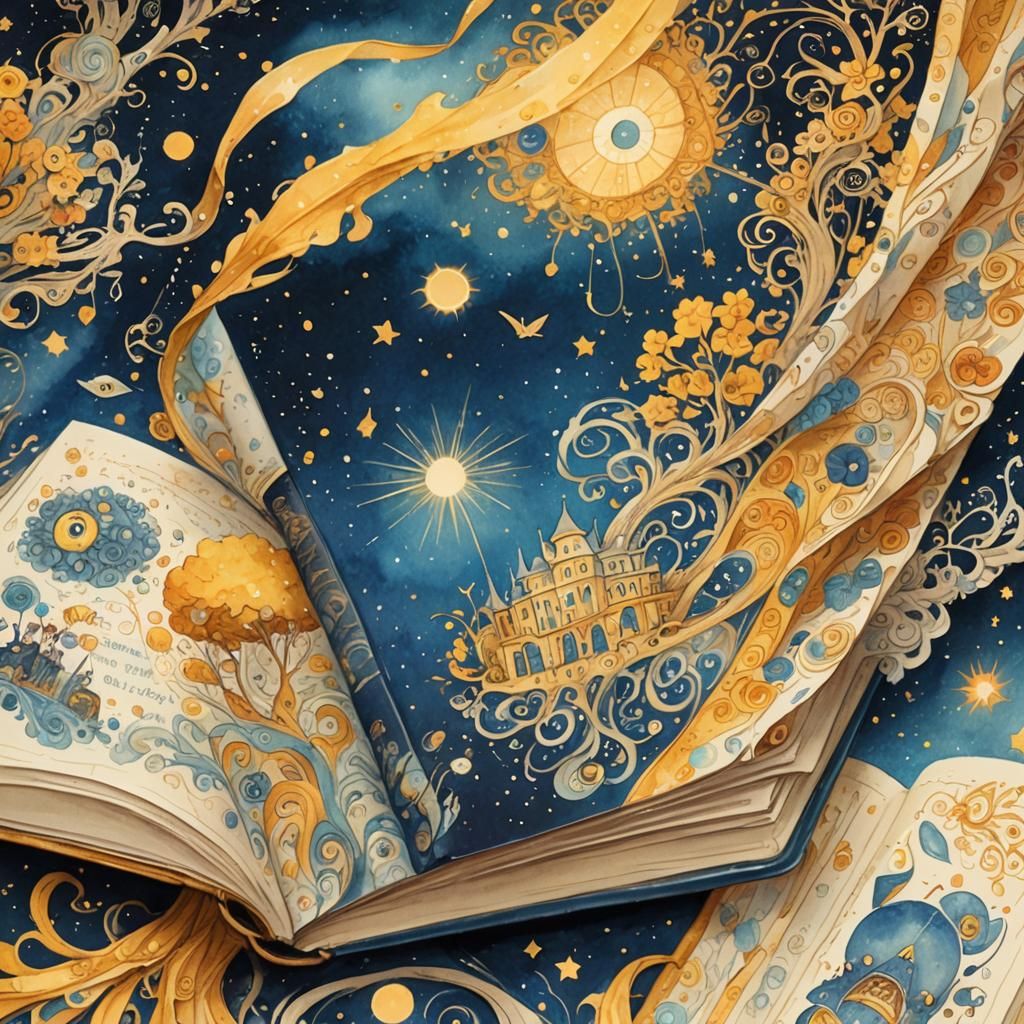 Drawings Bursting from Notebook onto Theater Curtains