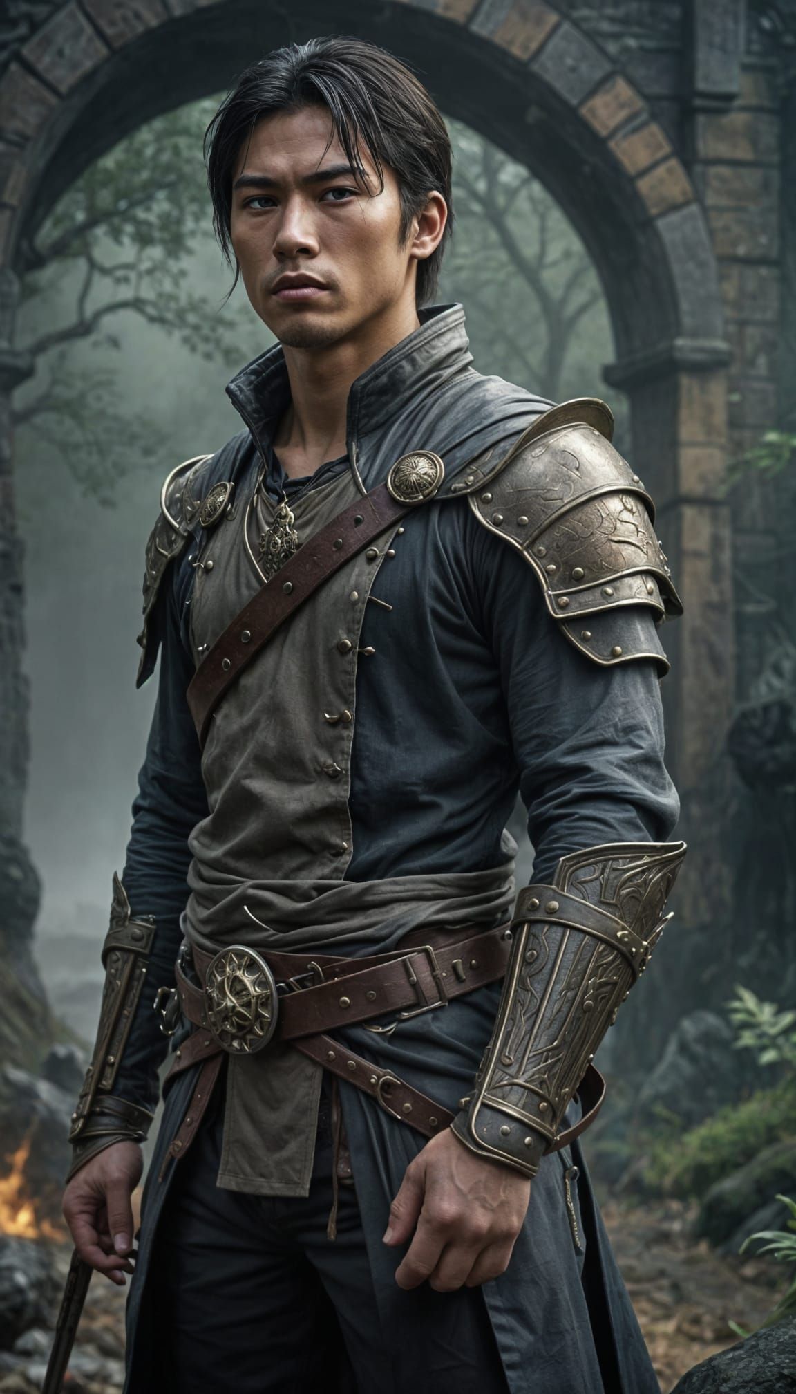 Young Adventurer Ponders Fate on Medieval Road