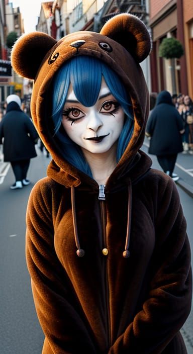 Gothic Kigurumi Teddy Bear in Moody Street Setting