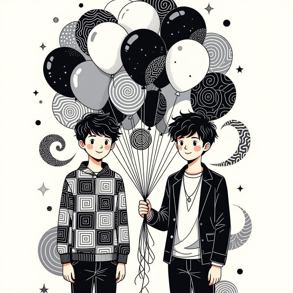 Emo Teens with Balloons in Gustav Klimt Style