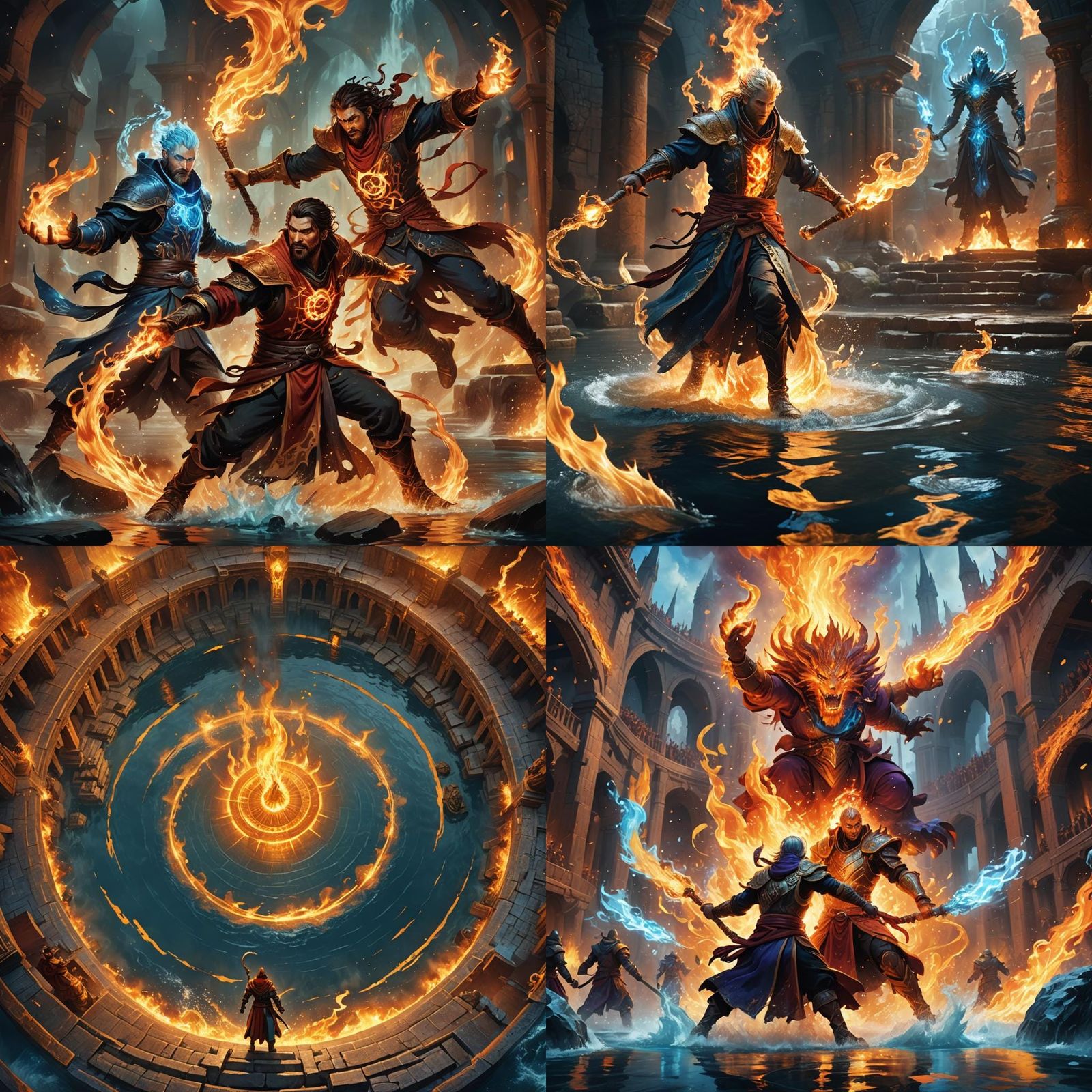 Fire Mage vs Water Mage in Arena, Digital Art