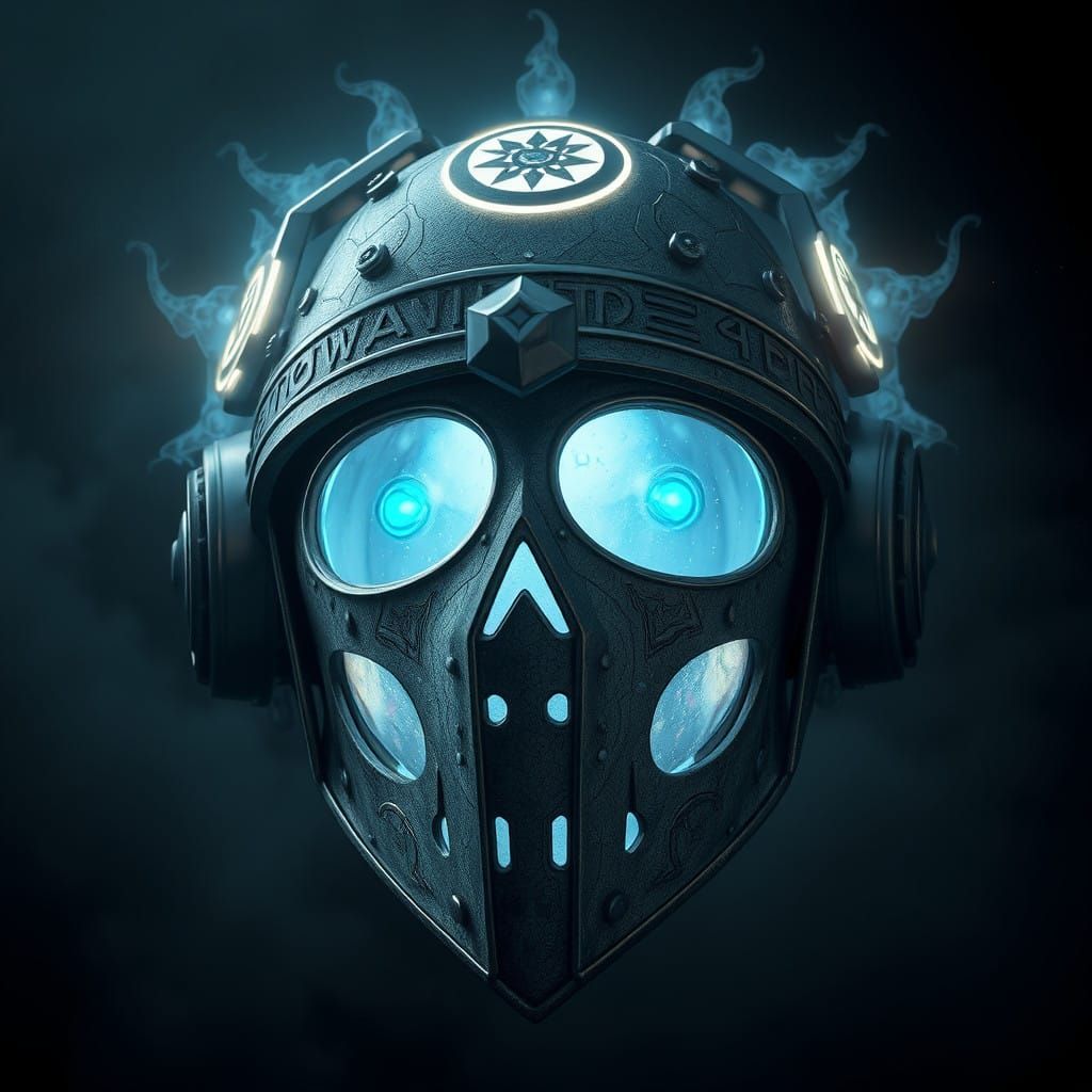 Goth Helmet Radiates Eerie Glow in Dark Atmosphere