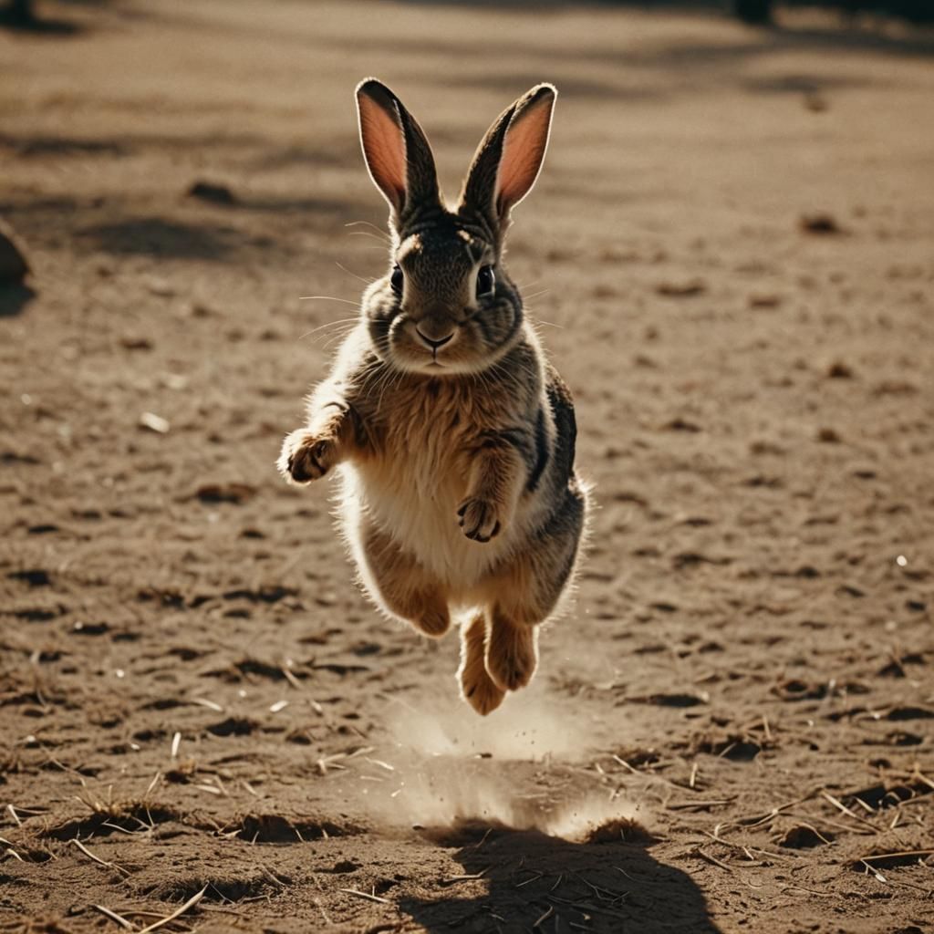 Bunny Mid-Air: Cinematic Film Still