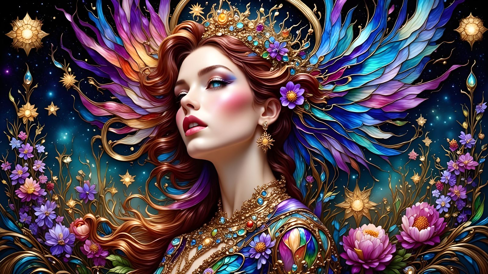 Stained Glass Cosmic Garden in Luminous Colors