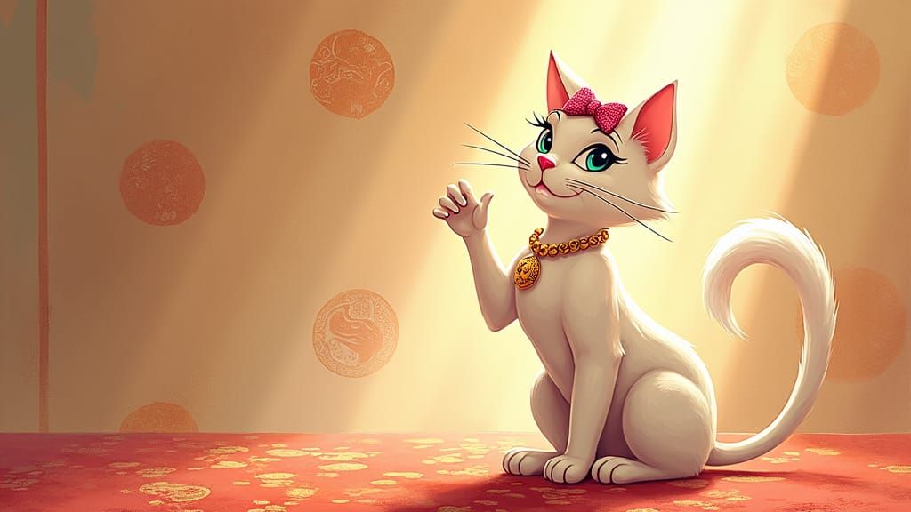 Marie as Elegant Maneki Neko in Digital Painting