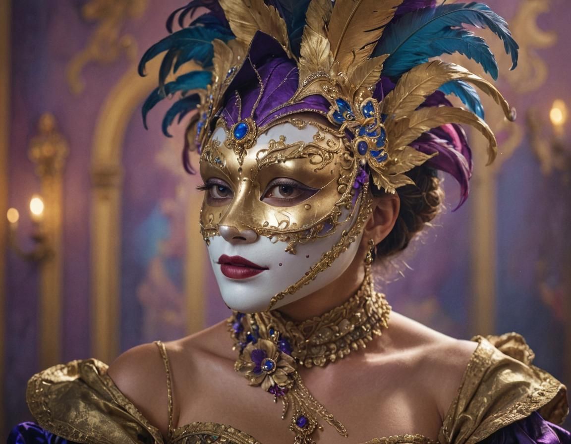 Venetian Carnival Mask Portrait in Detailed Digital Art